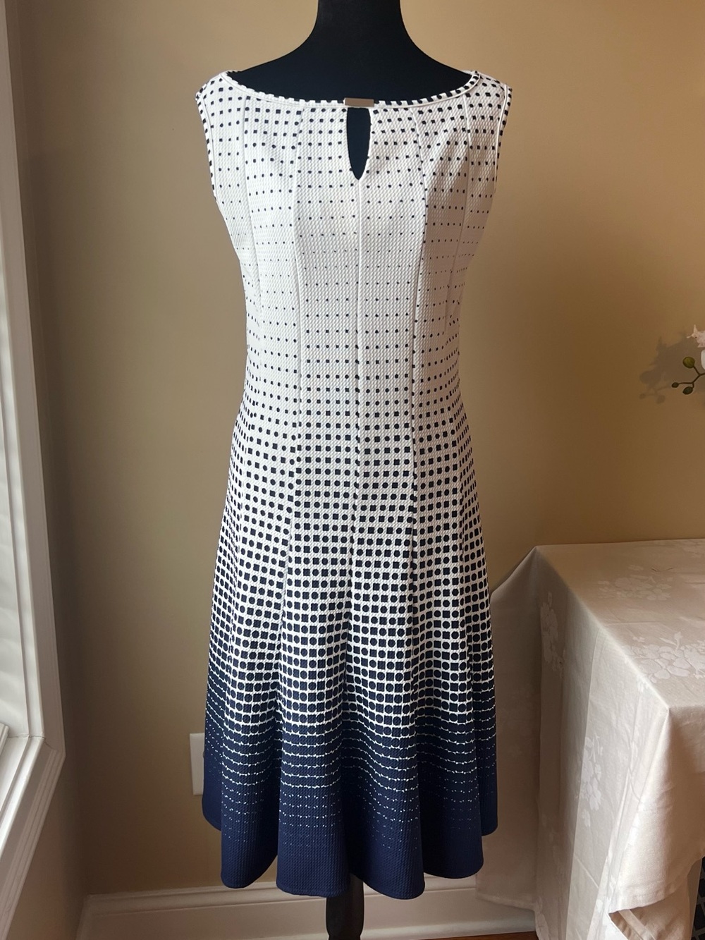 Haani White and Navy Ombre Dot Sleeveless Midi Dress
